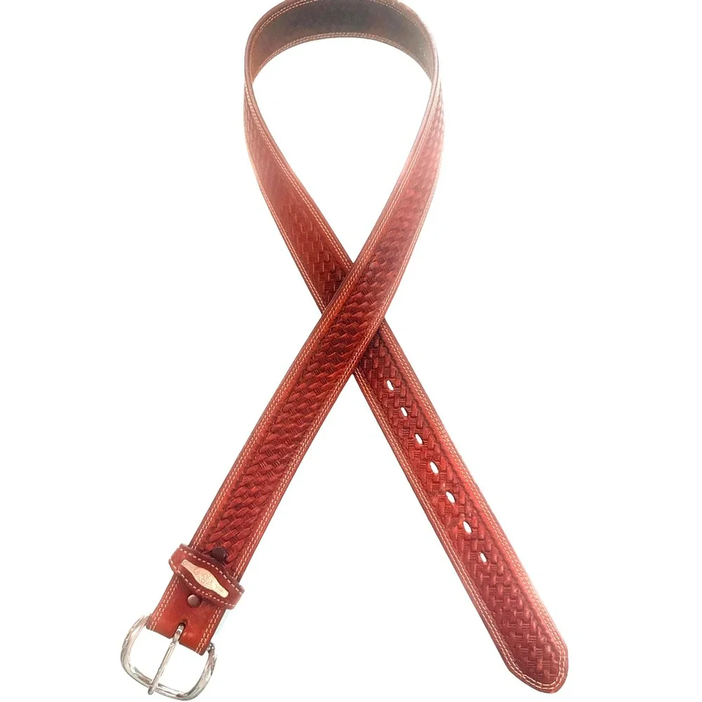 Justin Top Grain Cowhide Basketweave Leather Belt 36 USA Western 405N Brown